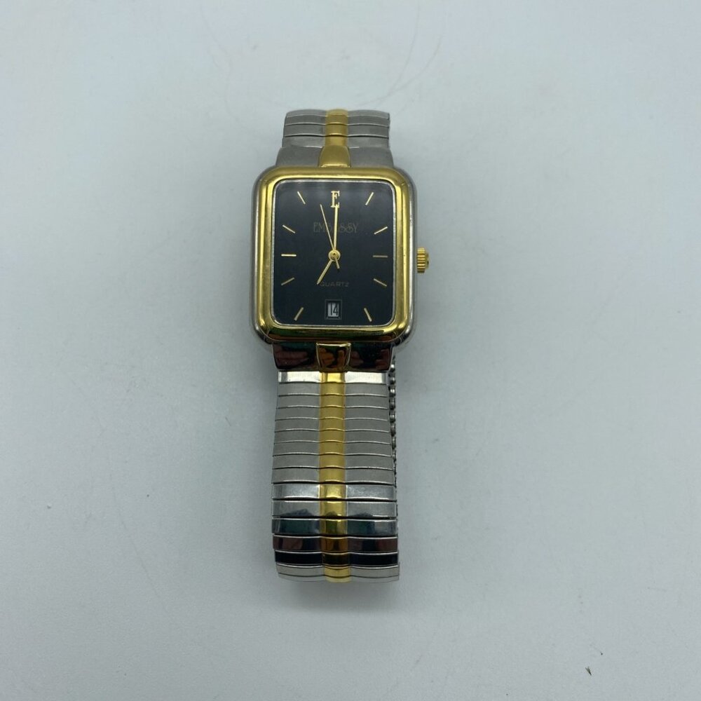 Embassy MBS503 Men’s Quartz Watch Black Dial Two-Tone Stretch Band Date Display - Picture 3 of 7